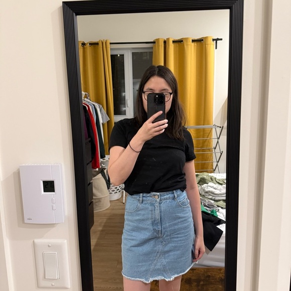 Twik Denim Simons | women's w26'' 100% cotton mini denim skirt raw hem - Picture 6 of 6